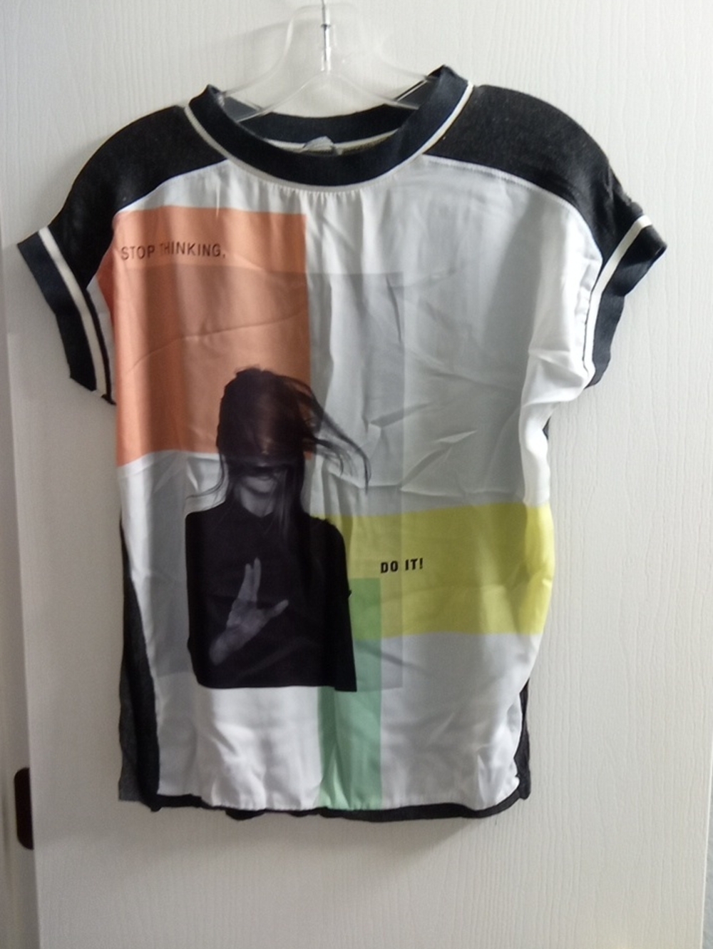 Zara Black White Peach & Yellow Colorblock Short Sleeve Tee